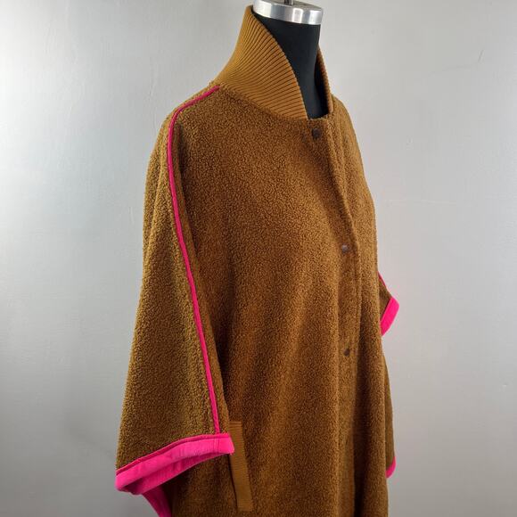 We The Free People Boucle Brown Pink Stone Cold Circle Cape Poncho Ribbed XS/S - Picture 7 of 11